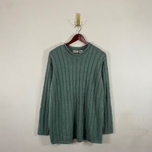 Vintage Y2K Fashion Bug Roll Neck Cable Knit Sweater Sage Green Women's Large